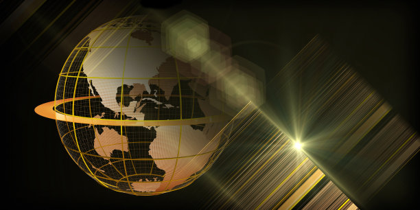 3d插图全球网络背景。带有地图和模糊线条的金色大地网格。渲染为商业，科学，技术的概念。大数据。图片下载