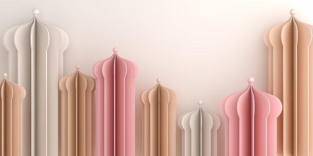 伊斯兰背景，阿拉伯清真寺剪纸白色米色帕特。庆祝日斋月kareem或eid al fitr adha, mawlid, muharram, isra miraj的设计概念，复制空间文本，3D插图。图片下载