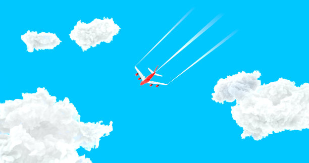 红色客机在蓝天上飞行图片下载