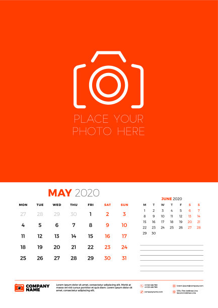 2020年5月墙上日历计划器模板周图片下载