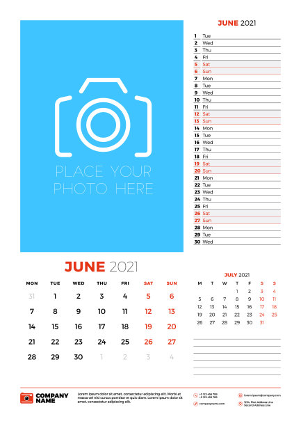 墙壁日历计划模板为2021年6月一周图片下载