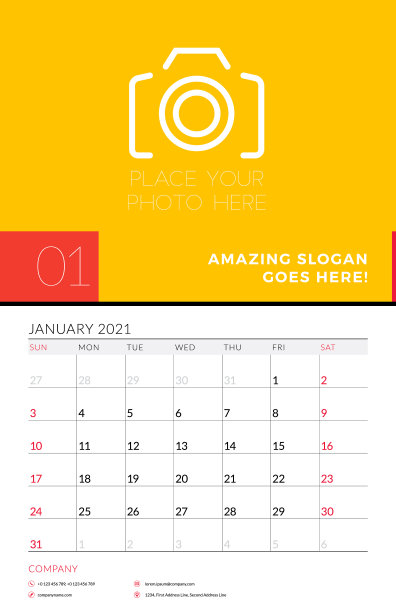 2021年1月的挂历计划器模板图片下载