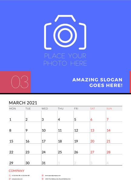 2021年3月的挂历计划器模板图片下载