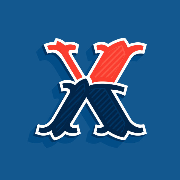 X字母标志在经典运动队风格图片下载