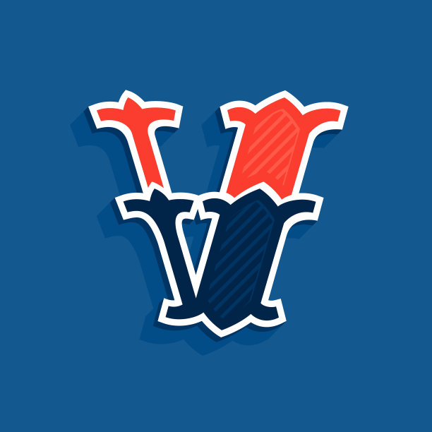 V字母标志在经典运动队风格图片下载