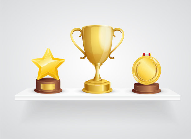 逼真的细节3d不同的奖项在架子上图片下载