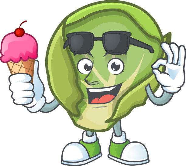 可爱的球芽甘蓝卡通人物与冰图片下载