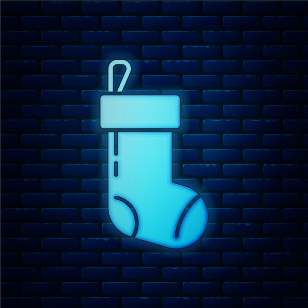 发光的霓虹灯圣诞袜图标孤立图片下载