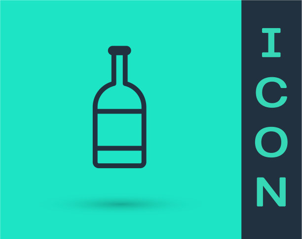 黑线啤酒瓶图标孤立在绿色上图片下载