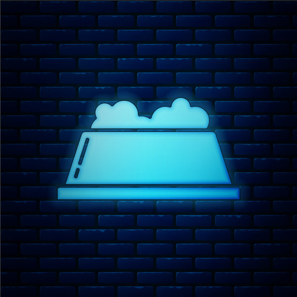 发光的霓虹灯宠物食品碗猫或狗的图标图片下载