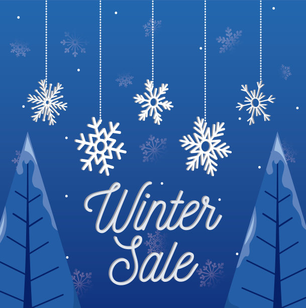 有雪花和松树的冬季大减价图片下载