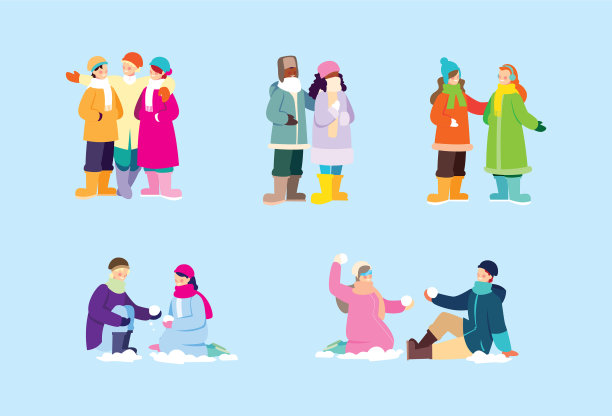 场景中人们穿着蓝色的冬装图片下载