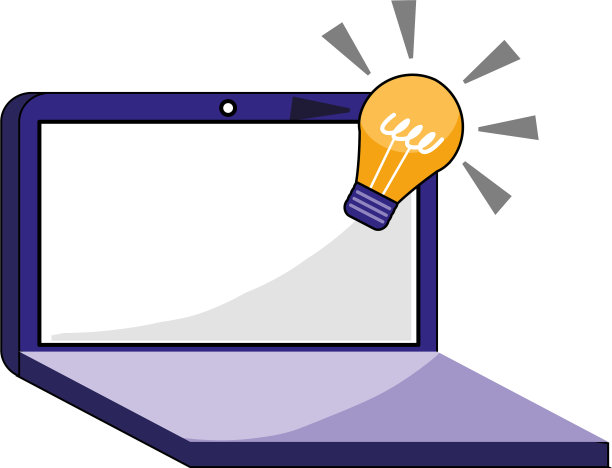 孤立的笔记本电脑与灯泡设计图片下载