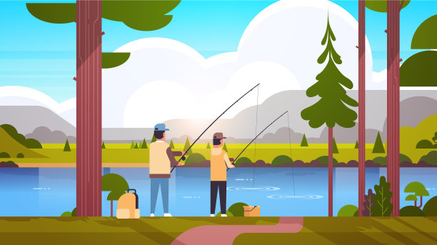 父亲和儿子一起钓鱼后视镜男人图片下载