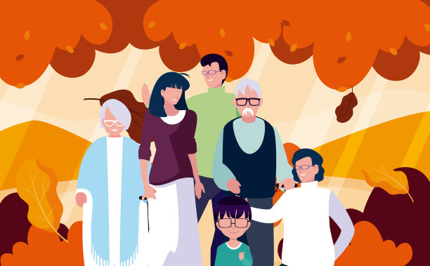 家庭和树叶在秋季设计图片下载