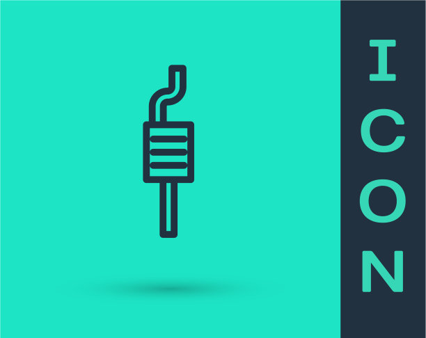 黑色线汽车消声器图标隔离在绿色图片下载