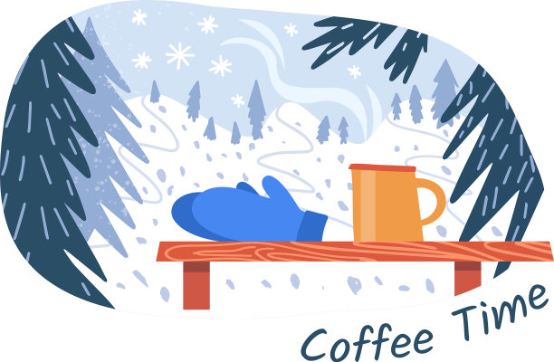咖啡时间为徒步旅行者，滑雪者和滑雪板图片下载