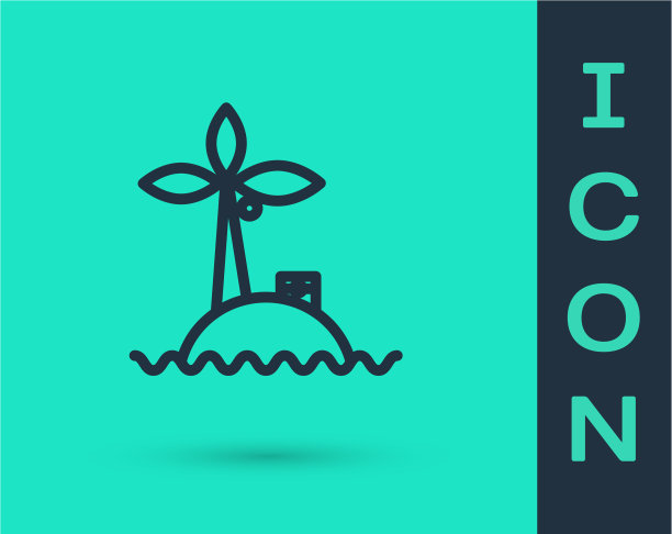 黑线热带岛屿在海洋图标孤立图片下载