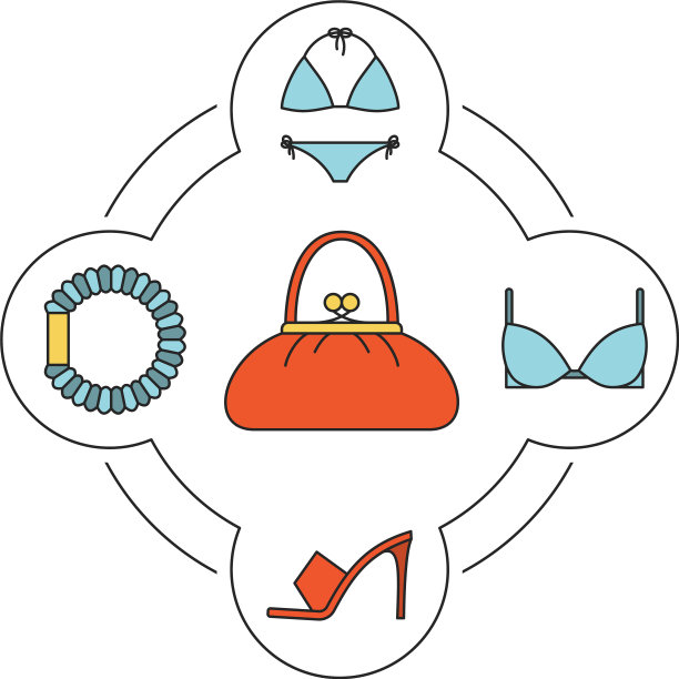 女士手提包内容颜色图标集图片下载