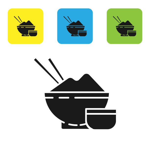 黑米在碗和筷子和酱油图标图片下载