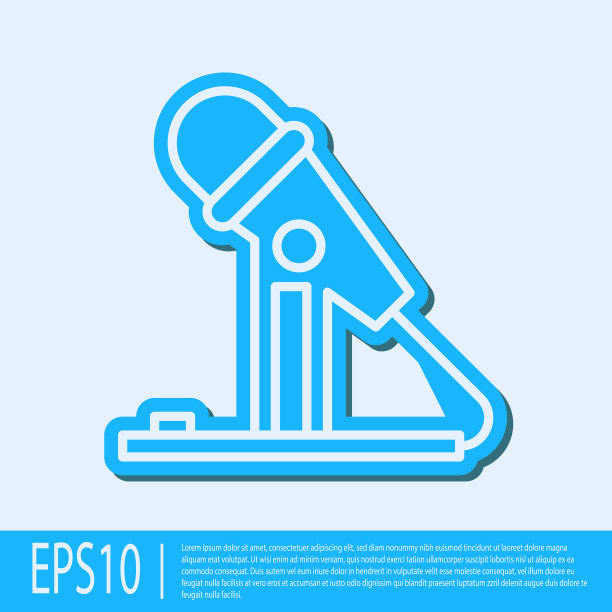 蓝色线麦克风图标隔离在灰色图片下载