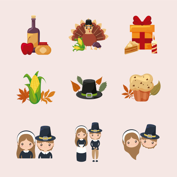 感恩节快乐图标集设计图片下载