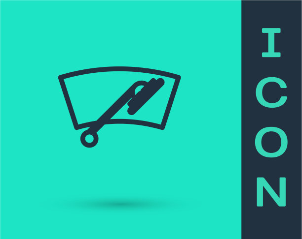 黑色线挡风玻璃刮水器图标孤立在绿色图片下载