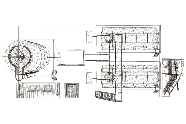 带坦克的工业建筑线框图片下载