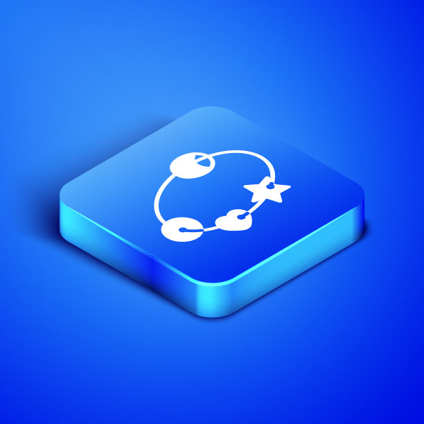 等距拨浪鼓电池图标孤立在蓝色图片下载