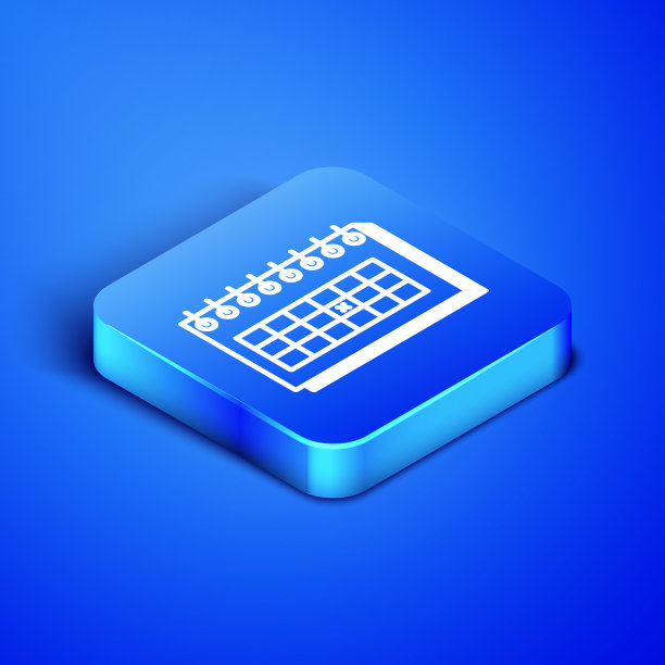 等距日历图标孤立在蓝色图片下载