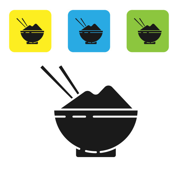 黑米在碗用筷子孤立的图标图片下载