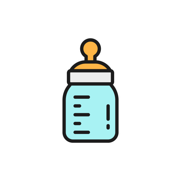 奶瓶与奶嘴平面颜色线图标图片下载