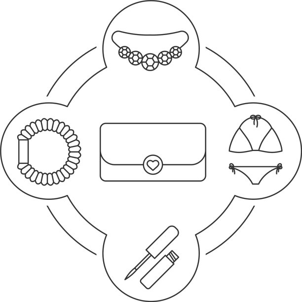 女性手提包内容线性图标集图片下载