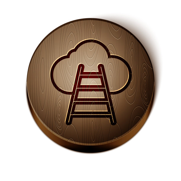 褐色线梯通向云图标隔离图片下载