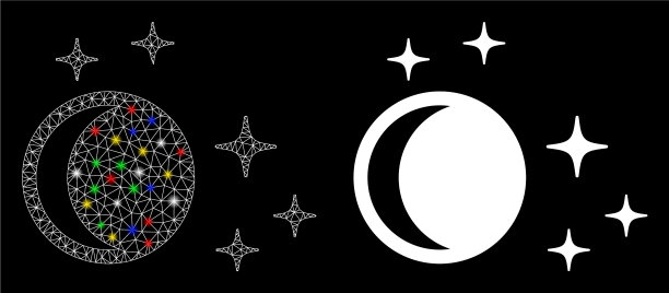 发光的网格2d夜间图标与亮点图片下载