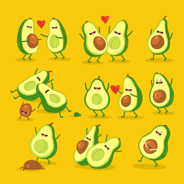 滑稽卡通人物牛油果情侣套装图片下载