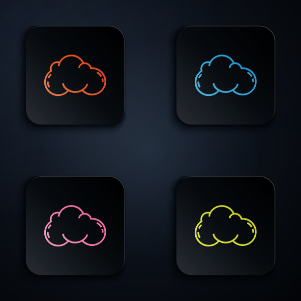 彩色霓虹线云图标孤立在黑色图片下载