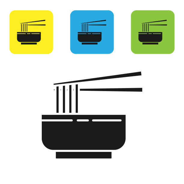 黑色亚洲面条在碗和筷子图标图片下载