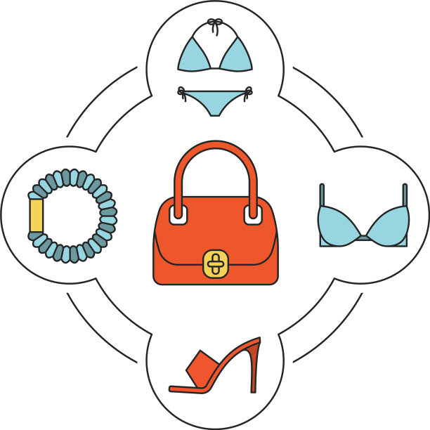 女士手提包内容颜色图标集图片下载