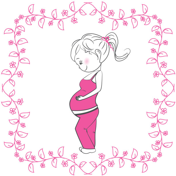 孕妇和粉红色的花架上的白色图片下载