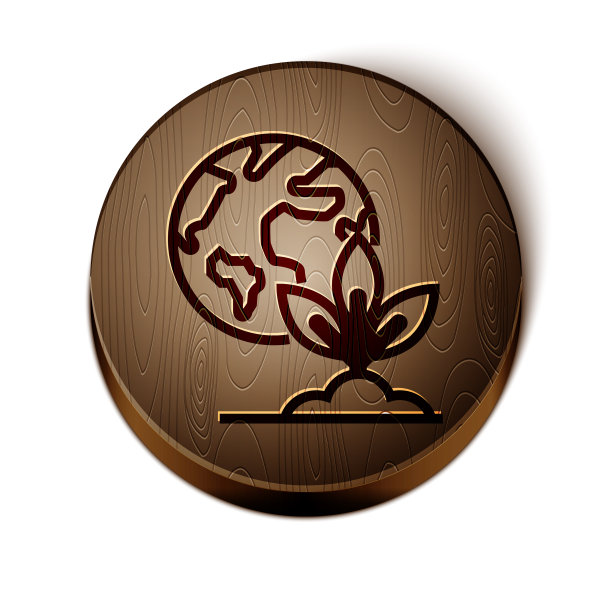 棕色线地球地球仪和植物图标隔离图片下载