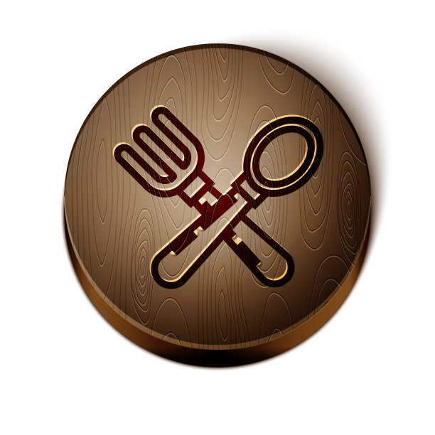 棕色线交叉叉子和勺子图标孤立上图片下载