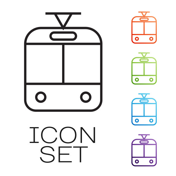 黑线有轨电车和铁路图标孤立在白色图片下载