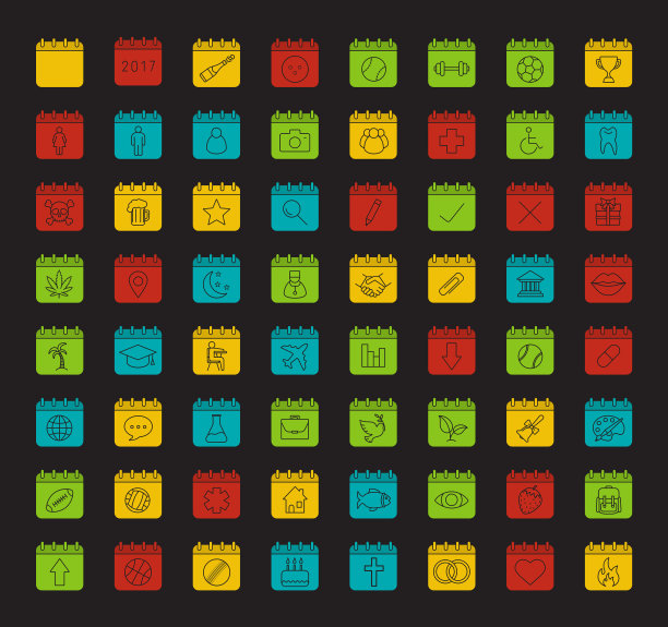日历字形颜色图标集图片下载