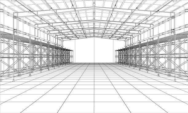 带货架的仓库绘图或素描图片下载