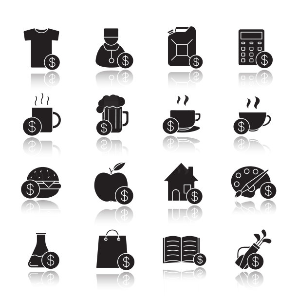 商业项目下降阴影黑色图标集图片下载