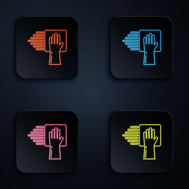 彩色霓虹灯线清洁服务图标上的黑色图片下载