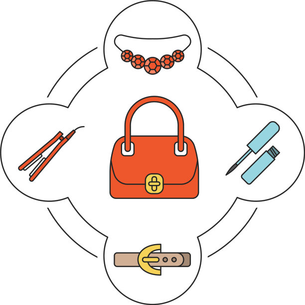 女士手提包内容颜色图标集图片下载