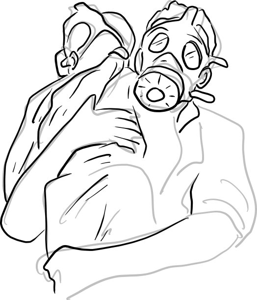 画一个戴着防毒面具抱着孩子的父亲图片下载