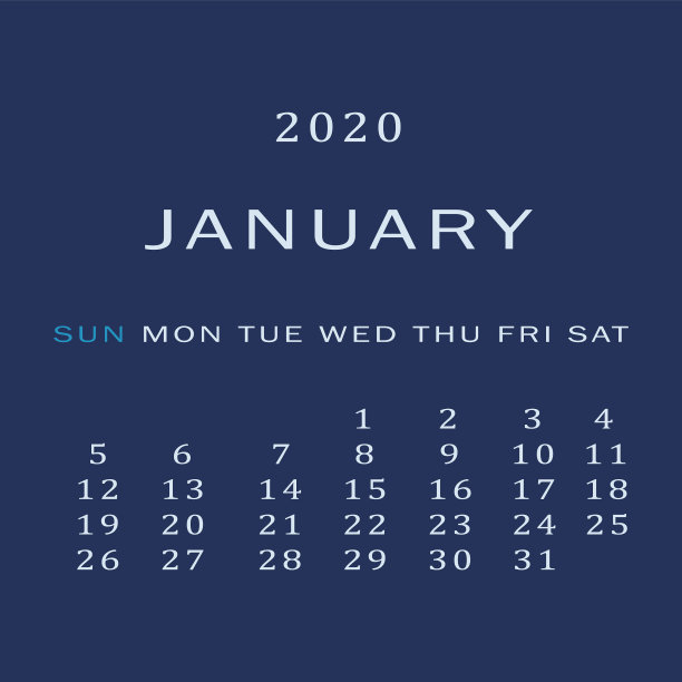 2020年1月日历冬季月图片下载